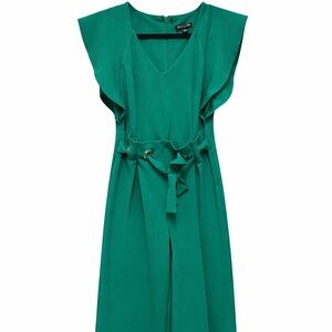 Macklin Emerald Green V-Neck Belted Women's Dress